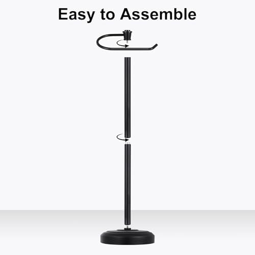 Black Toilet Paper Holder Free Standing, 25" H 304 Stainless Steel Toilet Paper Stand for Bathroom，Weighted Base Floor Tissue Roll Holder,Toilet Roll Stand - color: Black