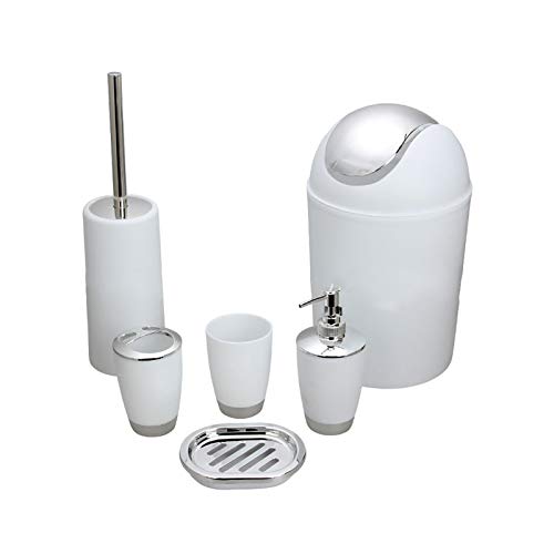6Pcs Bathroom Accessory Tumbler Toothbrush Holder Bin Soap Dish Dispenser (White) - color: White