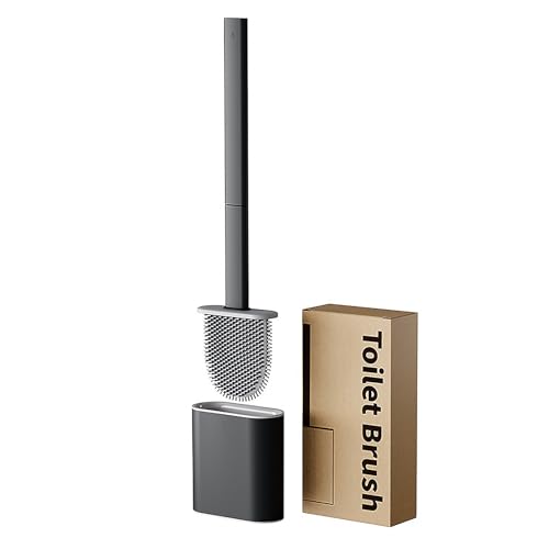 RV Silicone Toilet Brush with TPR Bristles & Detachable ABS Handle Set, Landing & Wall Mountable Toilet Bowl Brush for Space-Saving RV Bathrooms Flexible 360°Deep Cleaners Brushes (Black) - color: Black