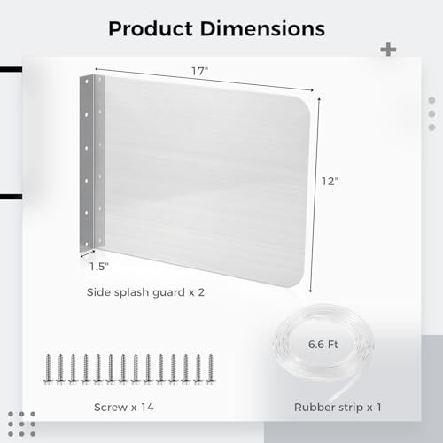 2 PCS Side Splash Guards for Sink, 12''x17'' Stainless Steel Kitchen Sink Splash Protectors with Screws, Restaurant Home Hand Sink Guards，Splash Guard for Kitchen Sink Area