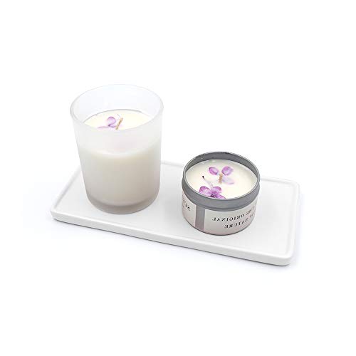 Bathroom Sink Organizer - Ceramic Kitchen Tray, Small Rectangle Candle & Jewelry Tray - White - color: White, size: 7.9" x 3.5" x 1.2"