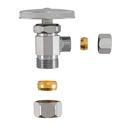 Eastman 3/8 Inch OD Compression x 5/8 Inch OD Compression Multi-Turn Angle Stop Valve, Brass Plumbing Fitting, Chrome, 04348LF - size: 3/8 in. OD x 5/8 in. OD
