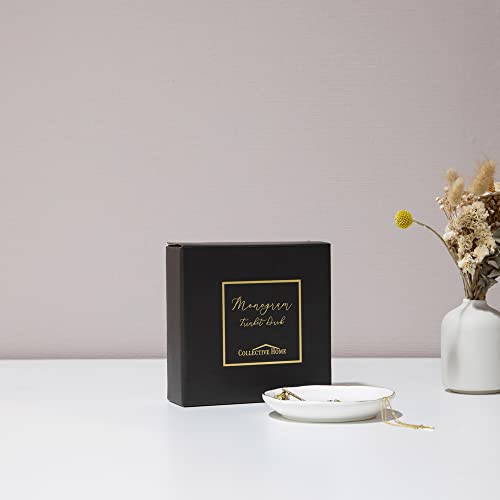 COLLECTIVE HOME Ceramic Jewelry Tray, Trinket Dish, Gifts for Women (G) | Mother's Day, Birthday, Christmas, Engagement Gifts, Vanity, Nightstand Decor, Embossed Gold Monogram Ring Dish with Gift Box - color: G