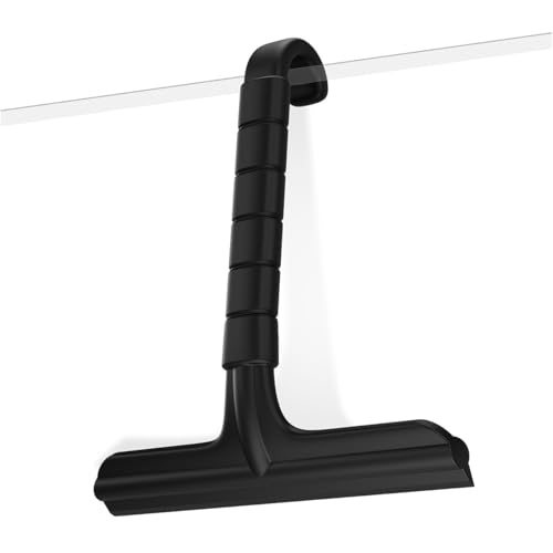 Silicone Shower Squeegee with Hook,Dual-Sided Design with Scraper & Scrub Surface, Shower Squeegee for Glass Doors (Dark) - color: Dark