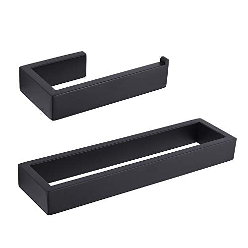 GERZWY Bathroom Accessory 2-Piece Set SUS 304 Stainless Steel Toilet Paper Holder Towel Ring Wall Mount, Matte Black HG1708-2BK - color: Matte Black