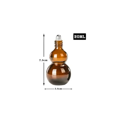Essential Oil Roller Bottles, 20ml Amber Gourd Shaped Glass Roller Bottles with Stainless Steel Roller Ball, for Travel,Perfume (Amber-Gold Cap, 20ML) - color: Amber-Gold Cap, size: 20ML