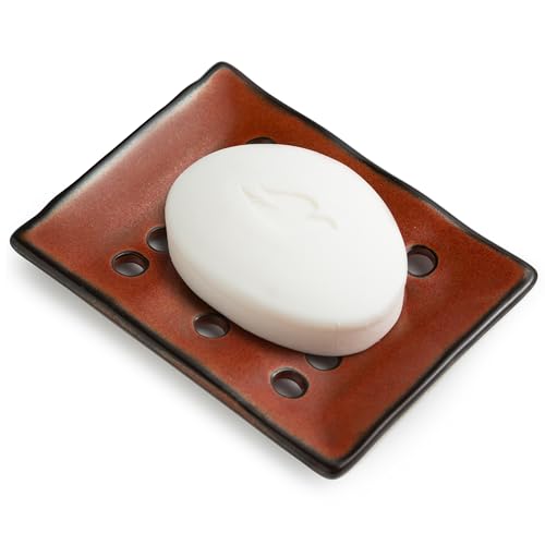 Soap Holder with Self Drain, Ceramic Soap Dishes for Bar, Shower, Japanese Soap Tray for Kitchen and Bathroom, Keep Sink Dry and Tidy, Red - color: Red, size: with Drain Holes