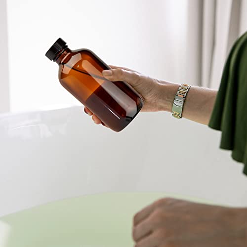 PINIWON 12 Pack 8 oz Amber Glass Bottles, 240ml Boston Round Sample Bottles with Black Poly Cone Caps, Labels and Funnels - color: Amber-12 pack