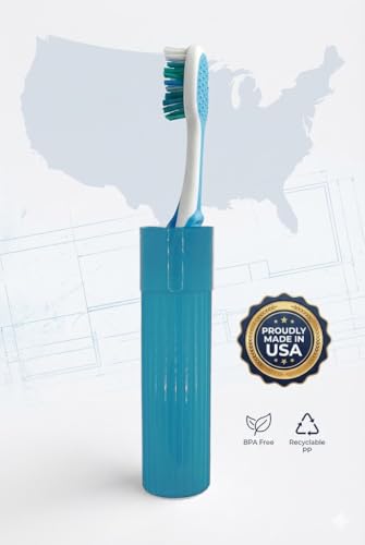 American Comb Toothbrush Holder (Blue & Pink) Made in USA, with Ventilation Holes, for Toothbrush Covers, Toothbrush Holder, Toothbrush Soft, Durable Design, Hygienic Bathroom Accessory - color: Blue & Pink