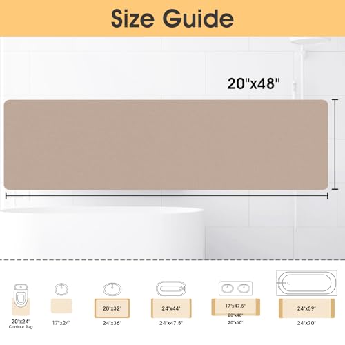 ACCUMTEK Non Slip Bath Mat, Thin Bathroom Rugs Fit Under Door, Quick Dry Bath Mats, Machine Washable Bath Rugs for Bathroom, Bathtub & Kitchen, Bathtub & Kitchen, Taupe/Solid/48 x20 - color: Taupe, size: 1'8" x 4' (Rectangular)