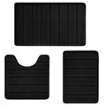 Bathroom Rugs Set Memory Foam Bath Rugs Non-Slip Bath Mat Set 3 Piece,Washable Bathroom Mats,Absorbent Shaggy Rugs Super Soft U-Shaped Toilet Rug,Bahroom Carpets for Bathroom,Tub,Shower（Black） - color: Black