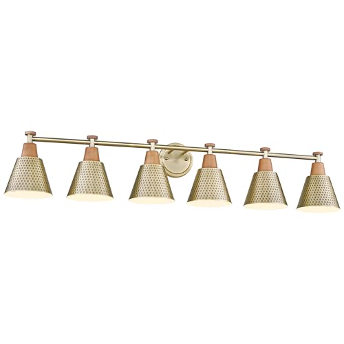FEMILA Gold Light Fixture Bathroom, 6 Light Brushed Gold Vanity Light, 45.3" Bathroom Lighting Fixture Over Mirror, 4FG59B-6W BG - color: Gold, size: 45"