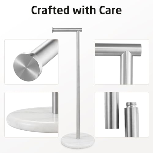 KES Extra High Toilet Paper Holder Free Standing 26", Toilet Paper Holder Stand with Natural Marble Base, Floor Freestanding Toilet Paper Holders 18/8 Stainless Steel Brushed Finished, BPH284S66-2 - color: Brushed Steel, size: 26"H
