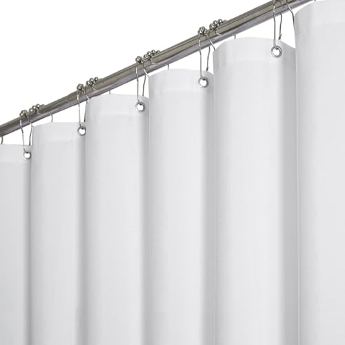 BTTN Fabric Shower Curtain, Linen Textured Heavy Duty Polyester Cloth Shower Curtain Set with Plastic Hooks, White, 180" W x 72" L (Pack of 1) - color: White, size: 180"W x 72"L (Pack of 1)