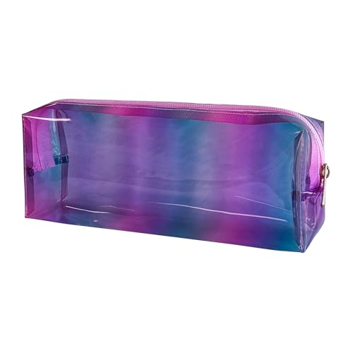 Waterproof Makeup Bag,10 x 3.5 x 2 inch Iridescent TPU Travel Toiletry Bag with Handle for Women & Men, Portable Cosmetic Pouch for Gym Swim Beach (A250030-418-2) - color: A250030-418-2