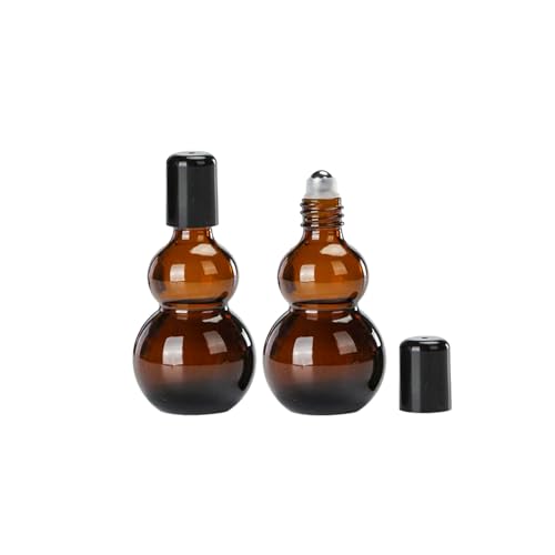 Essential Oil Roller Bottles, 20ml Amber Gourd Shaped Glass Roller Bottles with Stainless Steel Roller Ball, for Travel,Perfume (Amber-Black Cap, 20ML) - color: Amber-Black Cap, size: 20ML