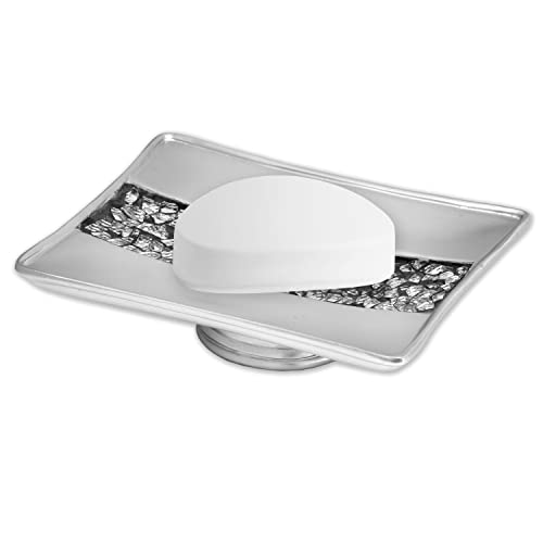 Zahari Home Sinatra Soap Dish Unique Design Stylish Bling Glass Mosaic Décor Soap Bar Holder, Silver - color: Sinatra Silver