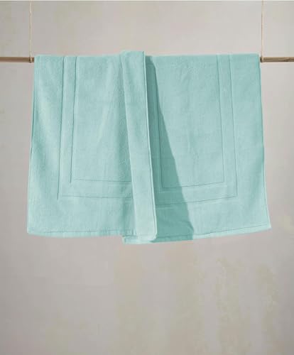 Feather & Stitch 2 Piece Towel Like Bath Mats (30x21 Inch) 100% Cotton Terry Bath Mats, Bathroom Shower Floor Mats [NOT A Bathroom Rug], Soft Absorbent Washable Mats - Sea Foam - color: Sea Foam