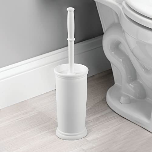 mDesign Toilet Bowl Brush and Holder - Covered Bathroom Brush - Standing Scrubber in Modern Holder - Compact, Space Saving, Deep Cleaning - White - color: White