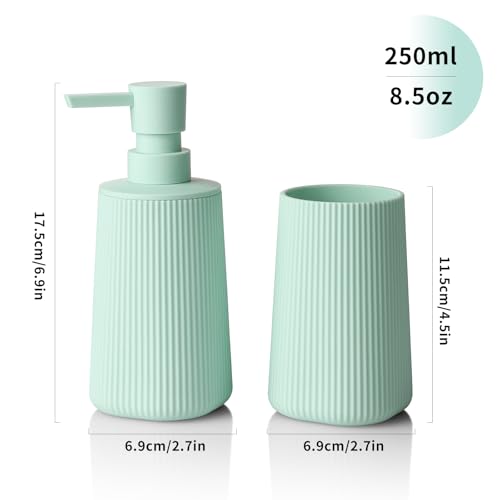 YAUKPH Bathroom Accessories Set 2 Piece Soap Dispenser and Toothbrush Holder for Bathroom Countertop Striped Green - color: Striped Green