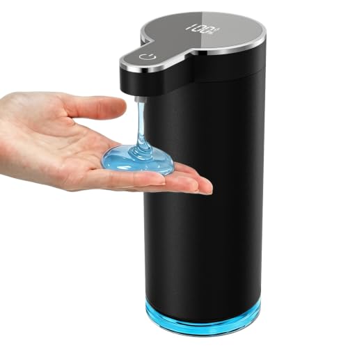 Automatic Liquid Soap Dispenser, 304 Stainless Steel Bottle Body &12 oz/350ml Rechargeable, 4 Adjustable Liquid Levels, IPX5 Waterproof for Bathroom,Kitchen,Hotel(Stainless Steel for Liquid Soap) - color: St-01 Liquid Black