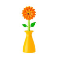 Vigar Flower Power Dish Brush with Handle and Vase Holder - Dish Scrub Brush for Dishes, Kitchen Scrub Brush, Dish Brush with Handle, Sink Cleaning Brush, Pot Scrubber, Dishwashing Brush - Orange - color: Orange