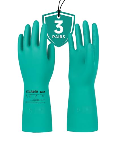 LANON 3 Pairs Nitrile Chemical Resistant Gloves, Reusable Heavy-Duty Rubber Gloves, Acid, Alkali & Oil Protection, Non-Slip, XL - size: X-Large (Pack of 1)
