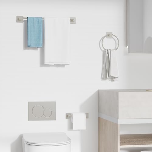 RUACQ 3 Pieces Bathroom Hardware Set, SUS 304 Stainless Steel Toilet Paper Holder, Towel Ring, 18-inch Towel Bar Set, Wall Mounted, Heavy Duty(Brushed Nickel) - color: Brushed Nickel, size: 3pcs