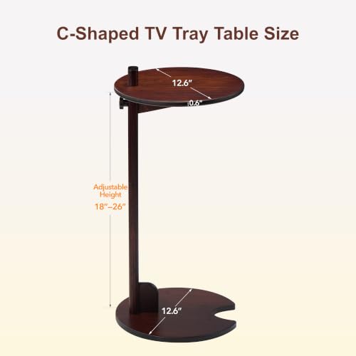 18–26" Height Adjustable Bamboo C-Shaped Side End Table for Sofa | Slides Under Couch; Round Solid Bamboo Top; Works as Laptop Desk & TV Tray; Space-Saving for Small Living Rooms and Bedrooms - color: Chestnut