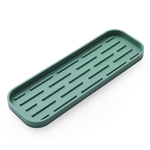 MicoYang Silicone Kitchen Sink Organizer Tray for Multiple Usage,Eco-Friendly Sponges Holder for Kitchen Bathroom Counter or Sink,Dish Soap Dispenser,Scrubber,Bottle,Cup (Green, 12"×4") - color: Green, size: 12" x 4" x 0.7"