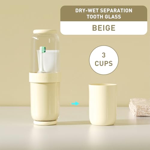 Toothbrush Cup with Cover, Travel Toothbrush Case Portable Toothbrush Holder for Traveling Business Camping School Bathroom (Beige) - color: Beige