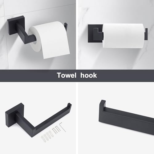 Stainless Steel Matte Black Bathroom Hardware Accessories - 5 Piece Set with 16 inch Square Towel Bar, Towel Rack & Holder - color: Matte Black