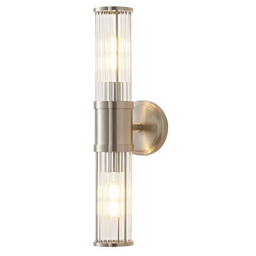 Brushed Nickel Wall Sconce Bathroom Vanity Light Fixtures for Mirror, Modern Wall Light with Glass Rod Shade for Bathroom, Bedroom, Hallway, Living Room - Bulb Not Included - color: Brushed Nickel-Glass Rod