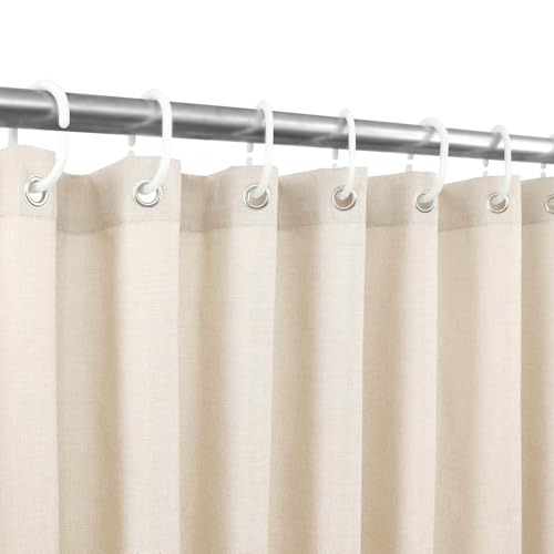 Ga-Geetopia Extra Long Linen Textured Shower Curtain Set with Hooks, Beige Boho Farmhouse Bath Shower Curtains for Bathroom Neutral Cloth, Hotel Luxury, Weighted, 72W x 84L, Cream - color: Linen | With Hooks, size: 72"W x 84"L (Pack of 1)