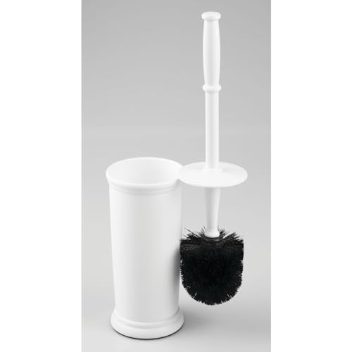 mDesign Toilet Bowl Brush and Holder - Covered Bathroom Brush - Standing Scrubber in Modern Holder - Compact, Space Saving, Deep Cleaning - White - color: White