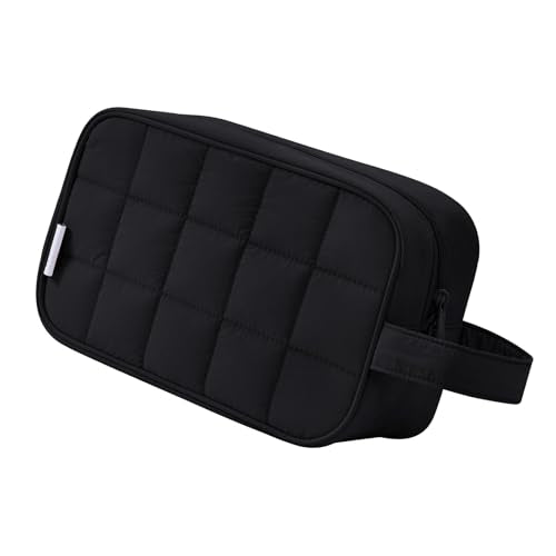 Narwey Quilted Makeup Bag Puffy Make up Bag Cosmetic Bag Organizer, Puffer Travel Toiletry Bag for Traveling Women Girl, Travel Bag for Toiletries, Skincare Medicine Bags (Black) - color: Y-Black