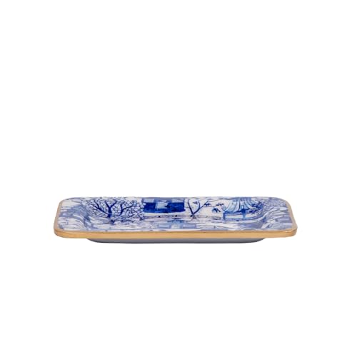 Jaye’s Studio Garden Party Decorative White and Blue Soap Dish for Bathroom, Enamel Tray, Vanity Tray for Dresser, Countertop, Sink Soap Tray for Desk, Jewelry Tray Gold, Key Plate, Chinoiserie Decor - color: Blue & White