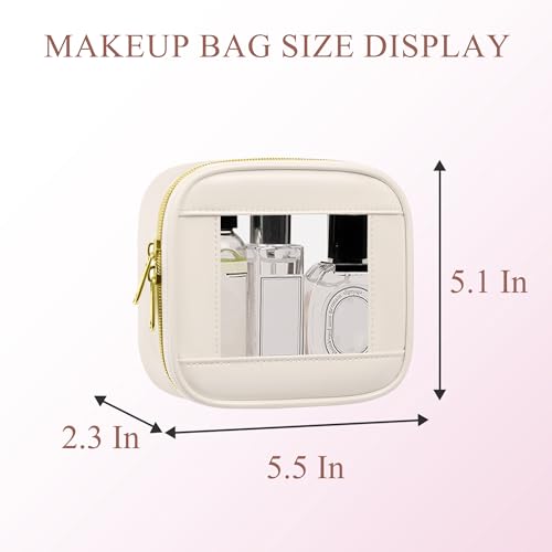 Small Clear Makeup Bag for Purse, Mini Waterproof Clear Cosmetic Bag Case Organizer, TSA Approved Square Small Makeup Case Pouch with Zipper, Car Travel Essentials for Women (Beige-2, Mini) - color: Beige-2, size: Mini