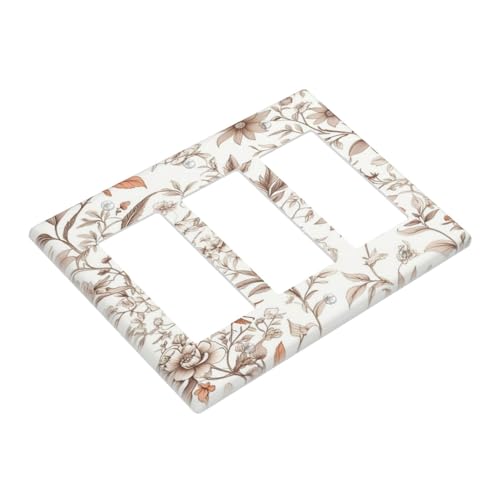 Light Switch Cover Plate Boho Floral Beige Flower And Leaf Botanical 3 Gang Triple Rcoker Wall Plates Decorative Switch Plates and Outlet Covers for Bathroom Bedroom Decor - color: Boho Floral Beige Flower And Leaf Botanical, size: 3 Gang Triple Rocker -