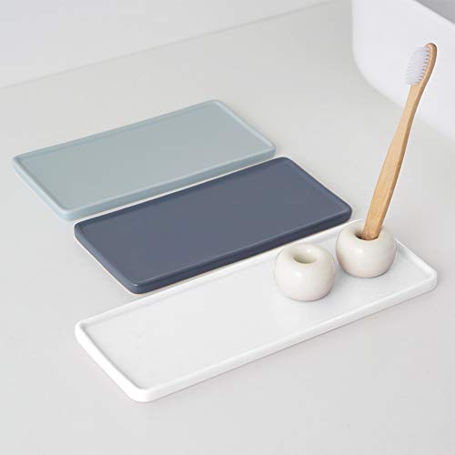 Ceramic Tray, White, Large Rectangle Bathroom Kitchen Tray for Jewelry, Towel, Candles, Soap - 10.23 x 3.54 x 1.18 inches - color: White, size: 10.2" x 1.2" x 3.5"