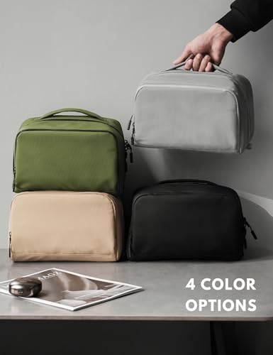 Large Hanging Travel Toiletry Bag for Men Women, Water-resistant Dopp Kit | 6L Large Capacity Wide Open Cosmetic Makeup Bag Bathroom Shower Bags for Toiletries, Grooming, Shaving Organizer Bag - color: Khaki