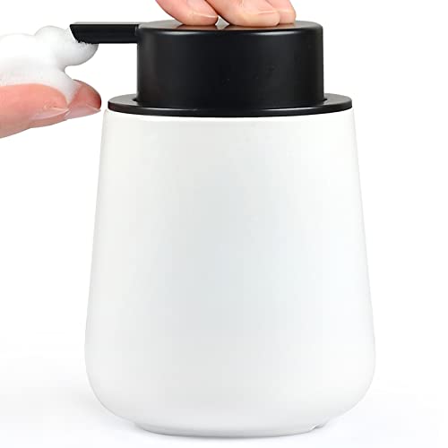 Bosilunlife Ceramic Foaming Soap Dispenser - 12Oz Bathroom Countertop Kitchen Dish Soap Pump Dispenser Foam Soap Dispenser - Matte White - color: Matte White