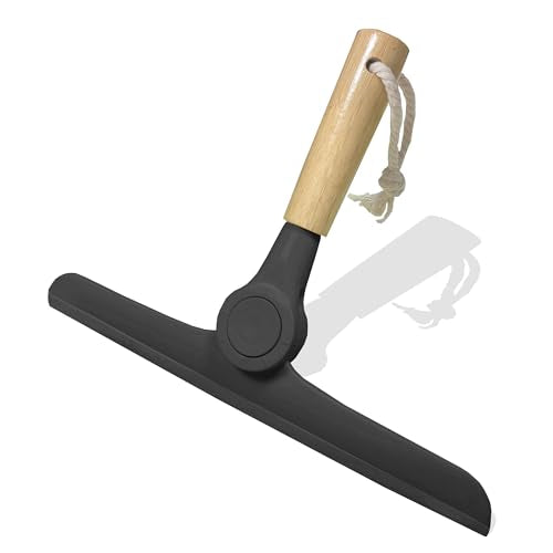 Show Squeegee for Glass Door Bathroom Squeegee with Bamboo Handle Show Wiper for Glass Door Window Tile Wall Car Windshield Mirror (Black) - color: Black