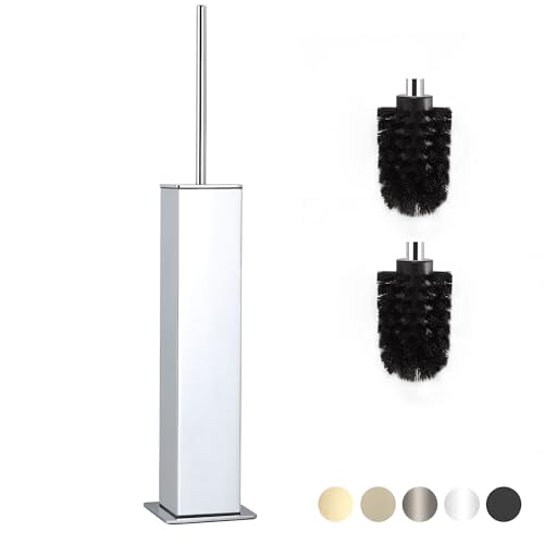 BVL Toilet Brush and Holder Set Chrome Stainless Steel 304 Square Freestanding Toilet Brush for Bathroom - color: Chrome