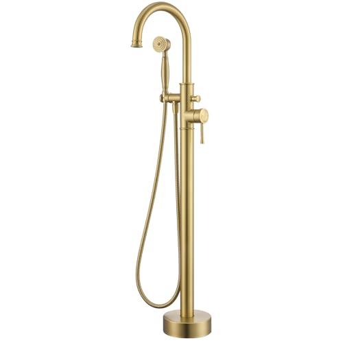Free Standing Tub Faucet, Wintap Classic Freestanding Bathtub Faucet with Sprayer Brass Elegant Floor Mount Bath Faucets High Flow Roman Tub Filler, Brushed Gold （WT-3311BG） - color: Brushed Gold