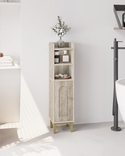 Hzuaneri Bathroom Storage Cabinet, Small Corner Floor Cabinet with Door and Shelves, Narrow Toilet Paper Holder, Bathroom Organizer with Adjustable Shelf, for Small Spaces, Rustic Greige BC08205X - color: Rustic Greige, size: 7.9"D x 7.9"W x 32.7"H