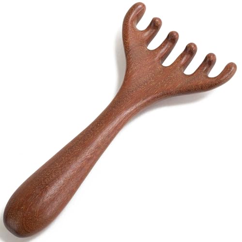 Head Massager Scalp, Wooden Scalp Massager, Foot Massage Tool | with storage pouch, natural Sandalwood, masajeador de cabeza, scalp massage for stress relax, foot massage for muscles relax