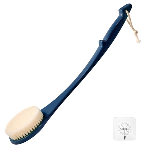 Back Scrubber for Shower, 17-Inch Shower Brush for Men and Women, Long Handle Exfoliating Body Brush, Medium Bristle Stiffness for Dry or Wet Brushing (Navy Blue) - size: 17 in - Navy Blue