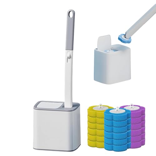 Disposable Toilet Brush, 2026 New Toilet Cleaning Supplies, Wall Mounted Toilet Bowl Cleaner Brush, Toilet Brush Holder, Toilet Bowl Brush and Holder Set (Gray + 18pcs Brush Heads) - color: Gray + 18pcs Brush Heads
