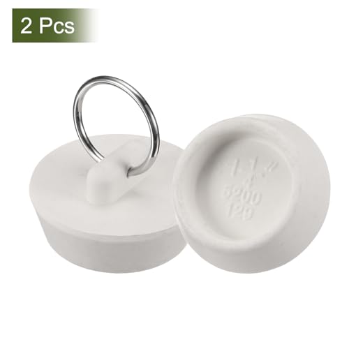 uxcell 2 Pcs Tub Stoppers, Rubber Bathtub Stoppers 1-1/4" Kitchen Sink Drain Stopper, Bathroom Drain Plug with Pull Ring and 15" Beaded Chain, White - size: 1-1/4"